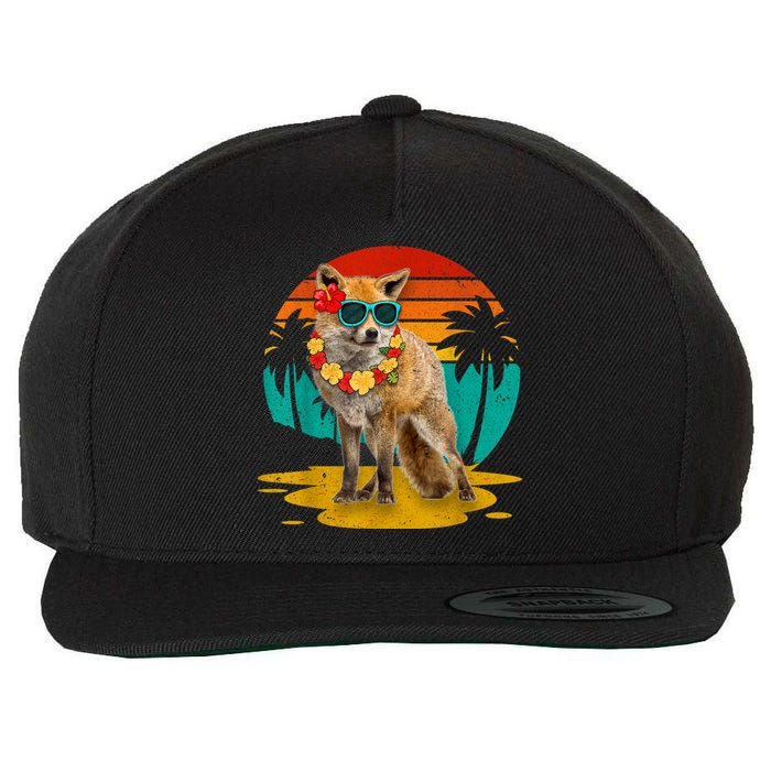 Vintage Fox Wearing Sunglasses Hawaii Summer Cute Animal Lover Christmas In July Wool Snapback Cap