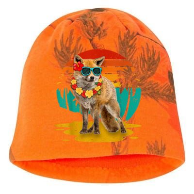 Vintage Fox Wearing Sunglasses Hawaii Summer Cute Animal Lover Christmas In July Kati - Camo Knit Beanie