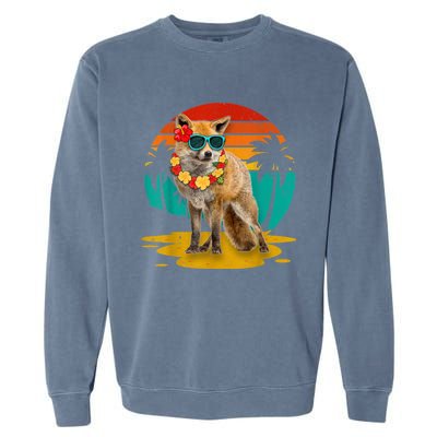 Vintage Fox Wearing Sunglasses Hawaii Summer Cute Animal Lover Christmas In July Garment-Dyed Sweatshirt