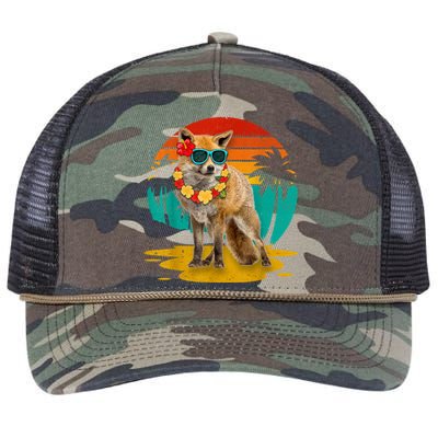 Vintage Fox Wearing Sunglasses Hawaii Summer Cute Animal Lover Christmas In July Retro Rope Trucker Hat Cap