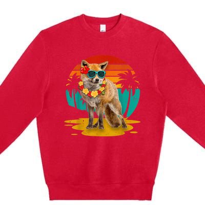 Vintage Fox Wearing Sunglasses Hawaii Summer Cute Animal Lover Christmas In July Premium Crewneck Sweatshirt