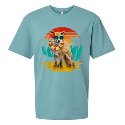 Vintage Fox Wearing Sunglasses Hawaii Summer Cute Animal Lover Christmas In July Sueded Cloud Jersey T-Shirt