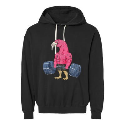 Vintage Flamingo Weightlifting Bodybuilder Muscle Fitness Garment-Dyed Fleece Hoodie