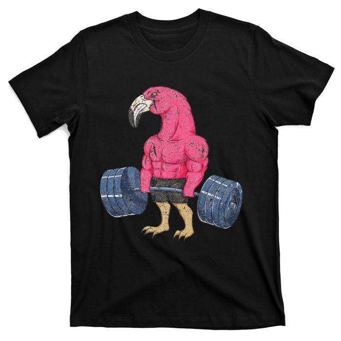 Vintage Flamingo Weightlifting Bodybuilder Muscle Fitness T-Shirt