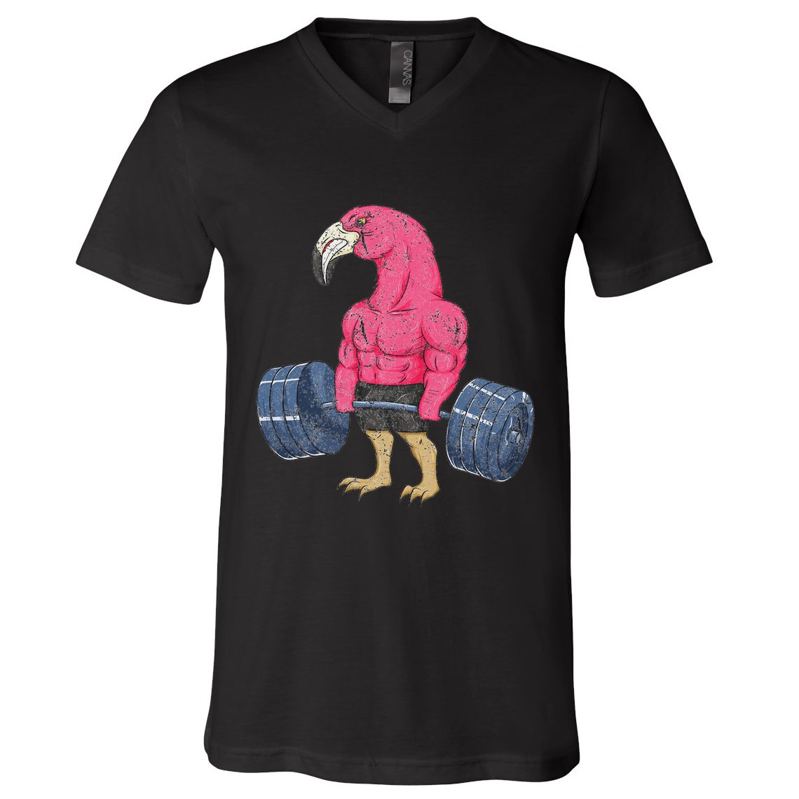 Vintage Flamingo Weightlifting Bodybuilder Muscle Fitness V-Neck T-Shirt