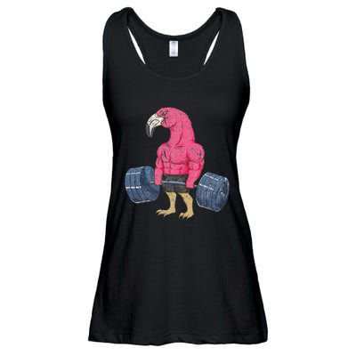 Vintage Flamingo Weightlifting Bodybuilder Muscle Fitness Ladies Essential Flowy Tank