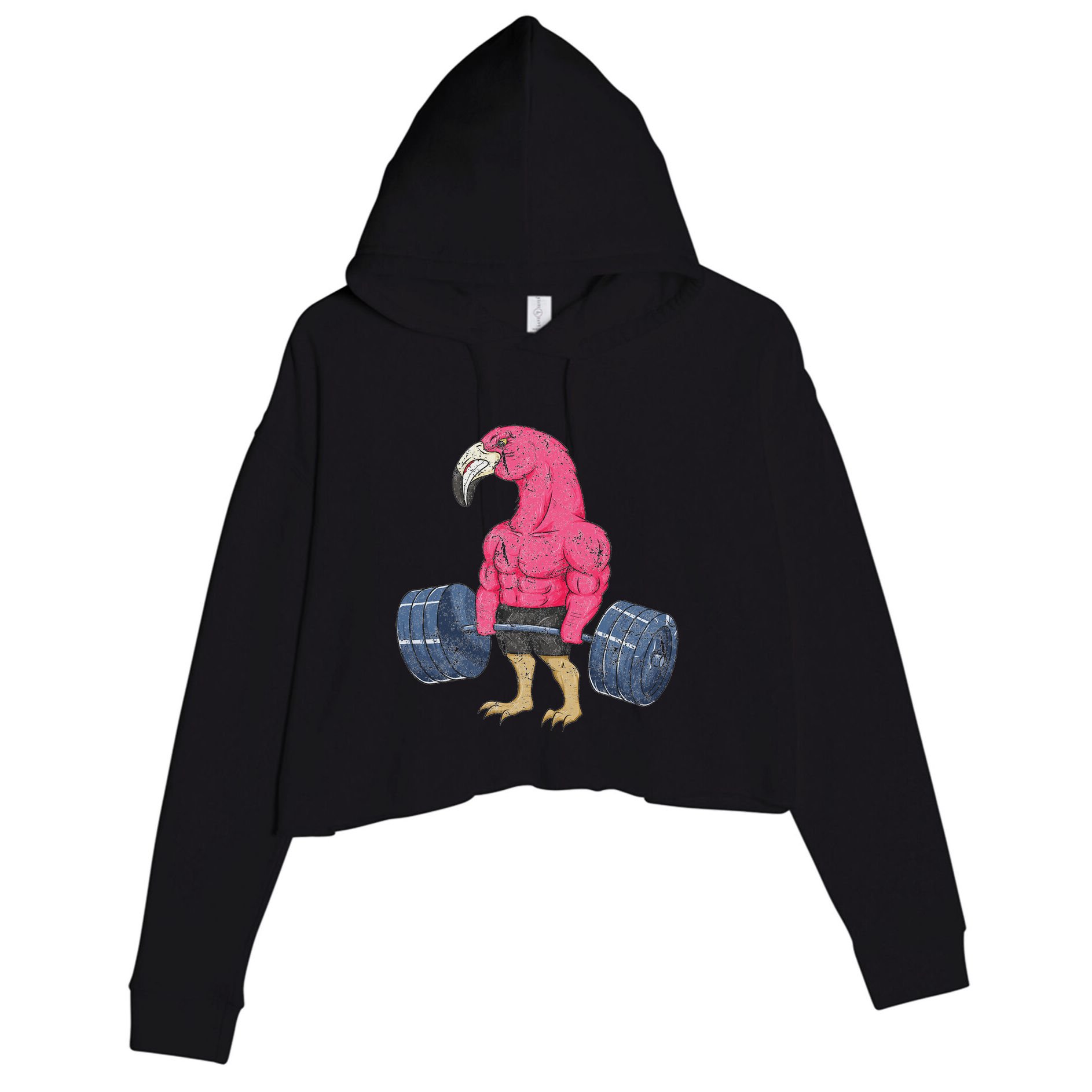 Vintage Flamingo Weightlifting Bodybuilder Muscle Fitness Crop Fleece Hoodie