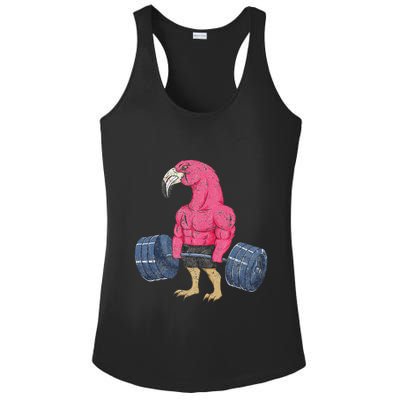 Vintage Flamingo Weightlifting Bodybuilder Muscle Fitness Ladies PosiCharge Competitor Racerback Tank