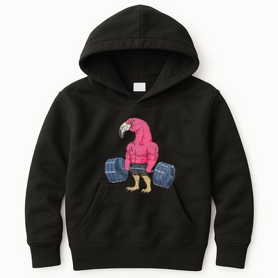 Vintage Flamingo Weightlifting Bodybuilder Muscle Fitness Kids Hoodie