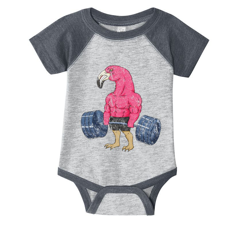 Vintage Flamingo Weightlifting Bodybuilder Muscle Fitness Infant Baby Jersey Bodysuit