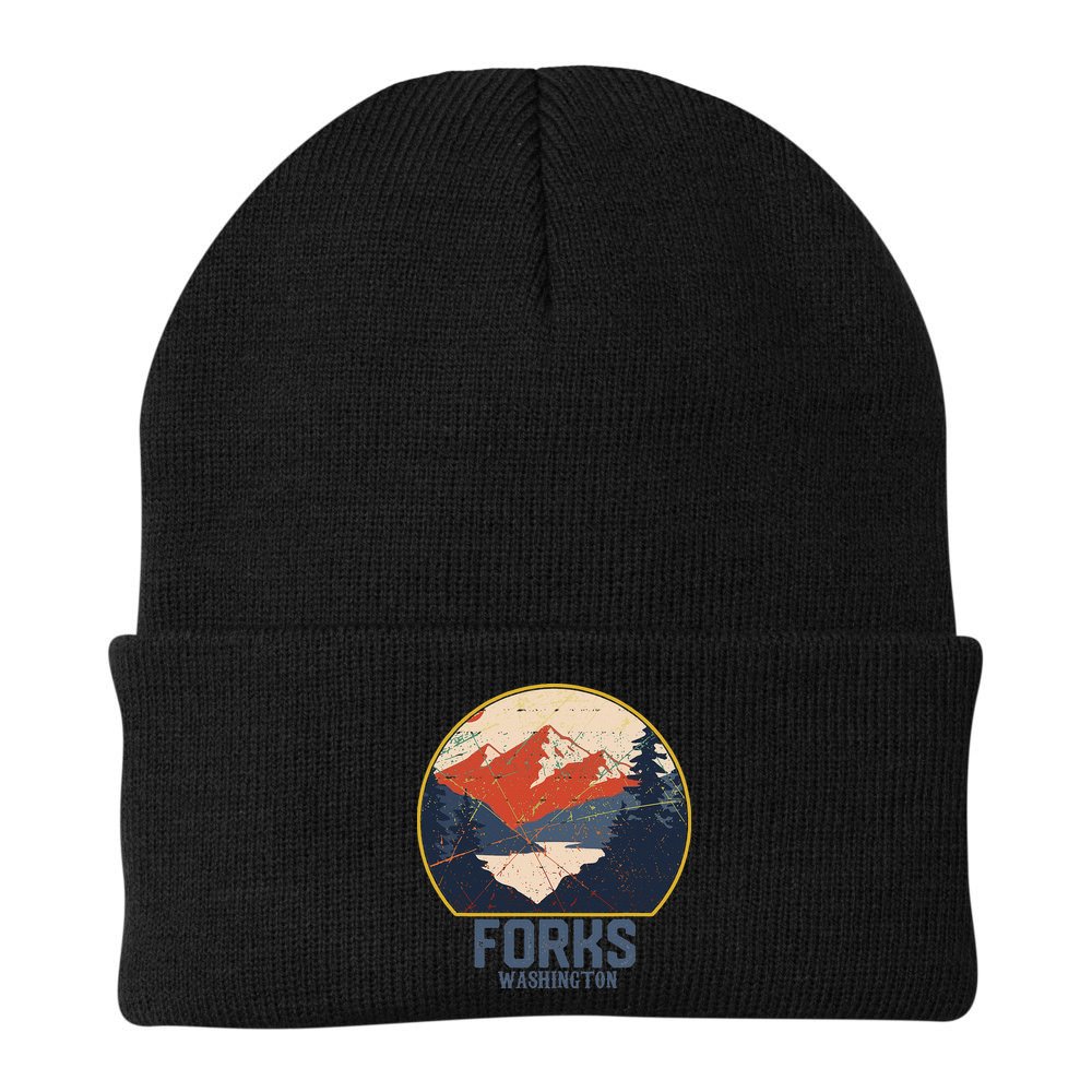 Vintage Forks Washington WA Mountains Hike Hiking Souvenir Beanie