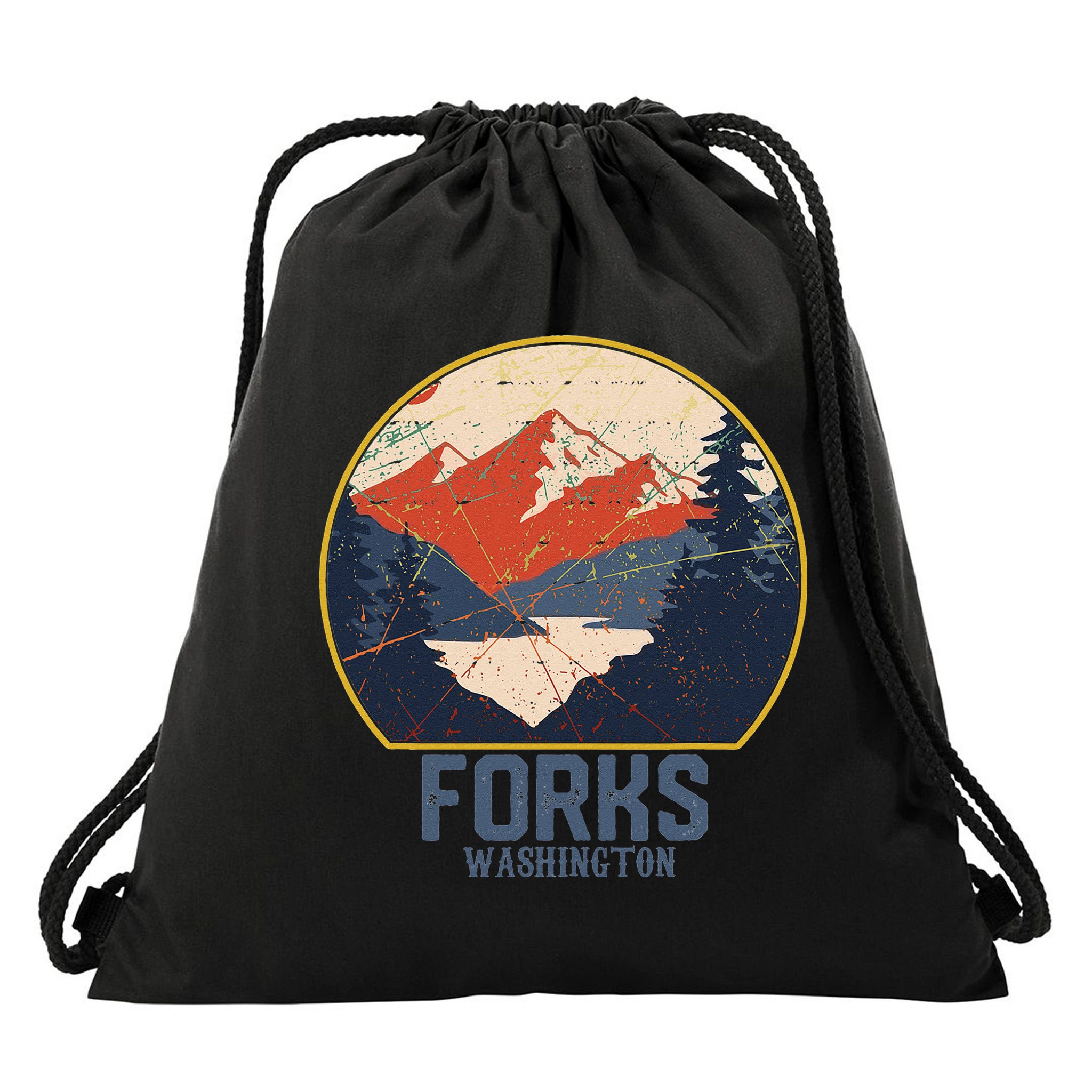 Vintage Forks Washington WA Mountains Hike Hiking Souvenir Drawstring Bag