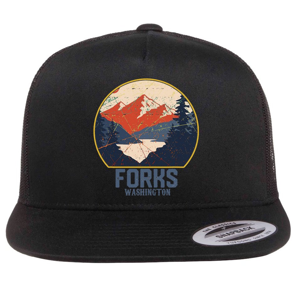 Vintage Forks Washington WA Mountains Hike Hiking Souvenir Flat Bill Trucker Hat
