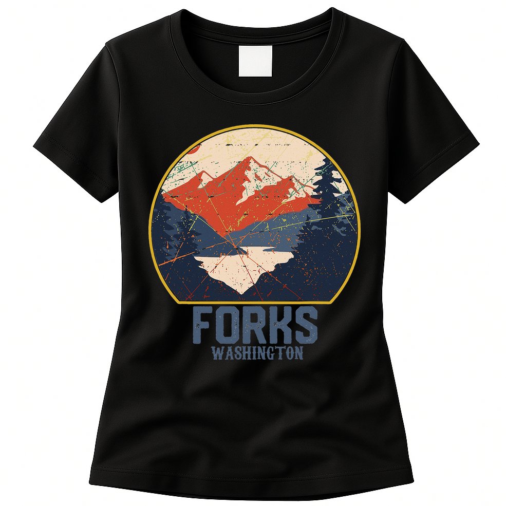 Vintage Forks Washington WA Mountains Hike Hiking Souvenir Womens T-Shirt