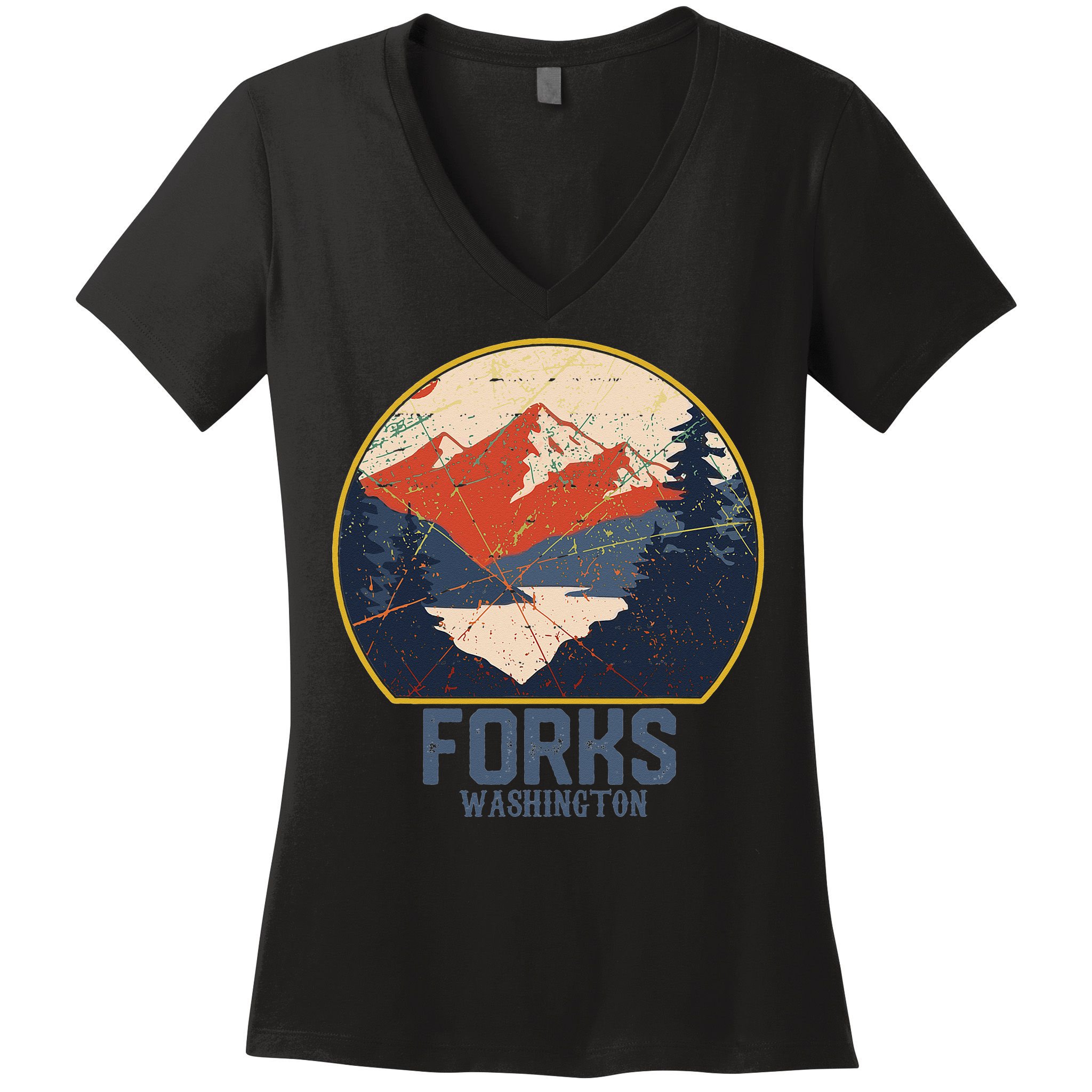 Vintage Forks Washington WA Mountains Hike Hiking Souvenir Women's V-Neck T-Shirt