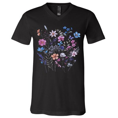 Vintage Flowers Women Wildflower Floral Gardening V-Neck T-Shirt
