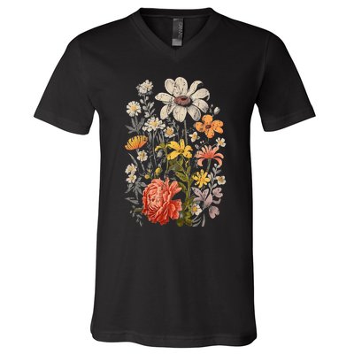 Vintage Flowers Wos Wildflowers Casual V-Neck T-Shirt