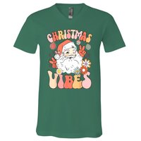 Vintage Funny Xmas Groovy Santa Claus Christmas Vibes Gift V-Neck T-Shirt