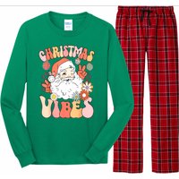 Vintage Funny Xmas Groovy Santa Claus Christmas Vibes Gift Long Sleeve Pajama Set