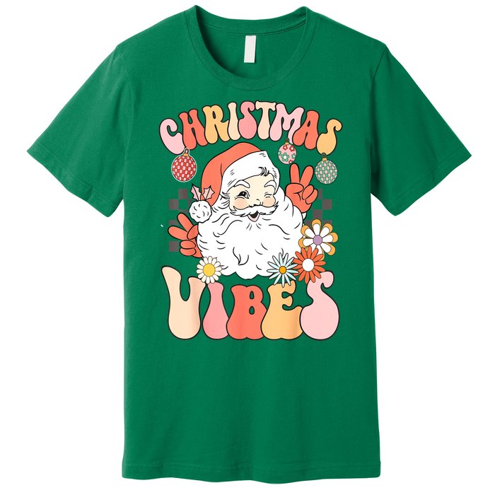 Vintage Funny Xmas Groovy Santa Claus Christmas Vibes Gift Premium T-Shirt