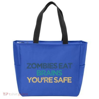 Vintage Funny Zombies Eat Brains You're Safe Gift Zip Tote Bag