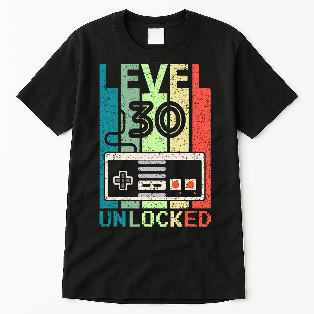 Video Gamer 30th Birthday Gifts Level 30 Unlocked Tall T-Shirt