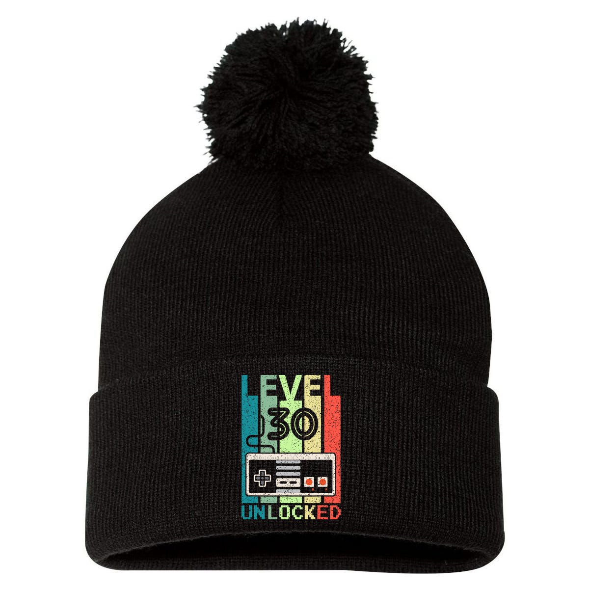 Video Gamer 30th Birthday Gifts Level 30 Unlocked Pom Pom 12in Knit Beanie