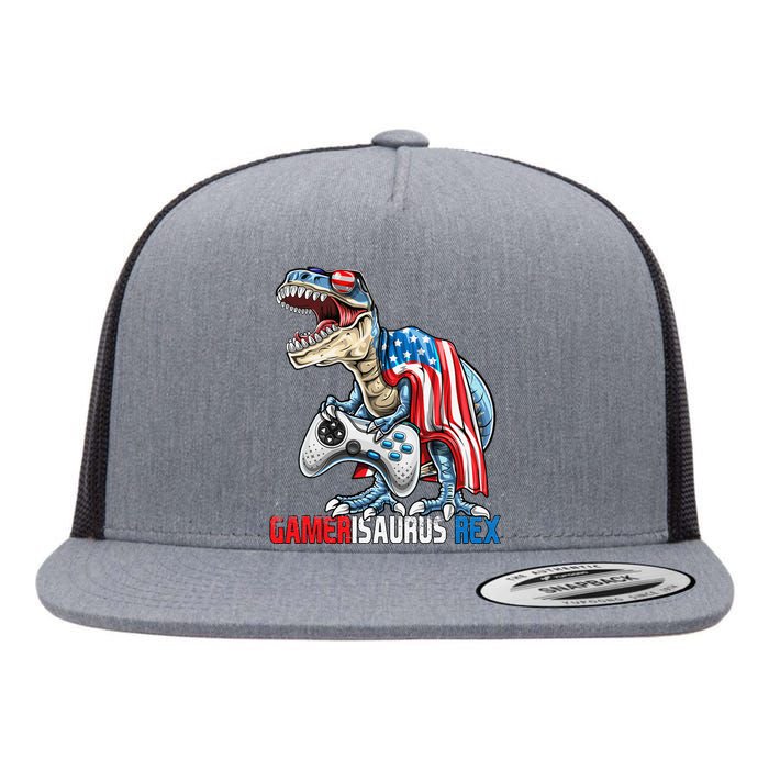 Video Game 4th of July T Rex Dinosaur Amerisaurus Rex Flat Bill Trucker Hat