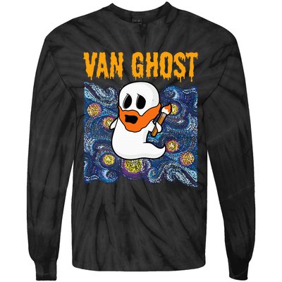 Van Ghost Art Teacher Halloween Van Gogh Starry Night Tie-Dye Long Sleeve Shirt