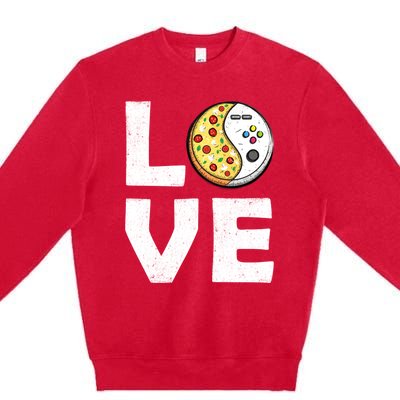 Video Game And Pizza Themed Love For Gamer Dad And Uncle Meaningful Gift Premium Crewneck Sweatshirt