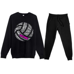 Volleyball Gift And Pink Volleyball Words Premium Crewneck Sweatsuit Set