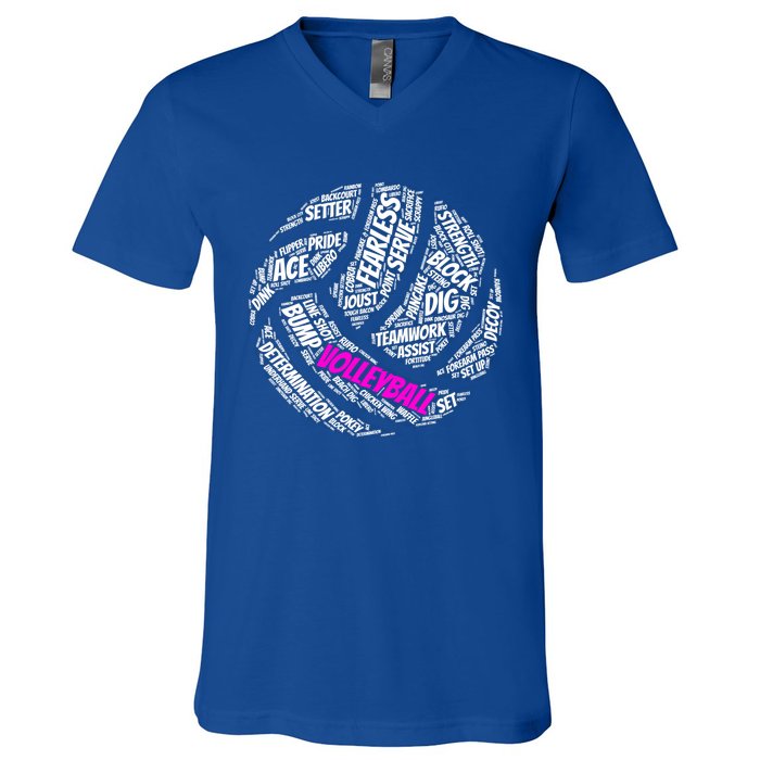 Volleyball Gift And Pink Volleyball Words V-Neck T-Shirt