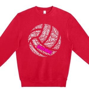 Volleyball Gift And Pink Volleyball Words Premium Crewneck Sweatshirt