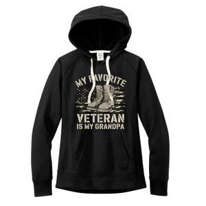 Veteran Grandpa American Flag Proud Grand Military Gift Women's Fleece Hoodie