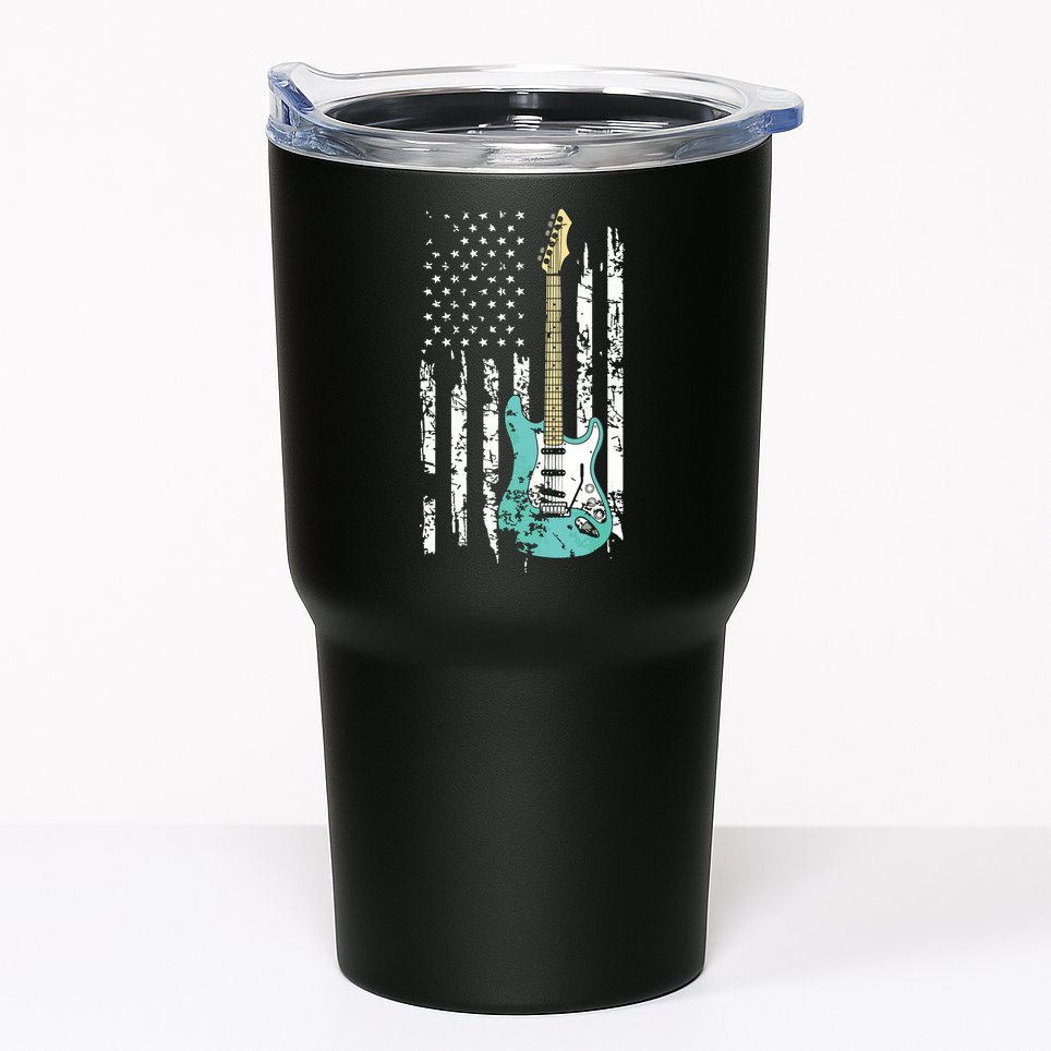 Vintage Guitar American US Flag Tumbler