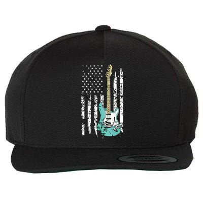 Vintage Guitar American US Flag Wool Snapback Cap