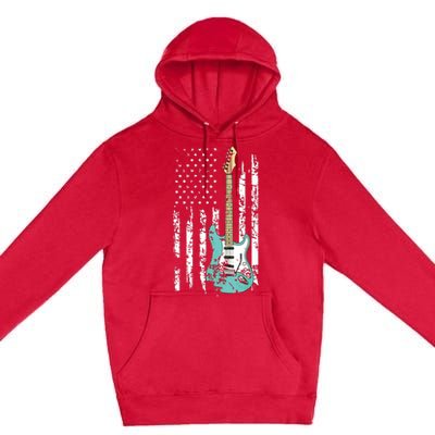 Vintage Guitar American US Flag Premium Pullover Hoodie