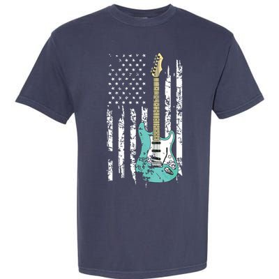 Vintage Guitar American US Flag Garment-Dyed Heavyweight T-Shirt
