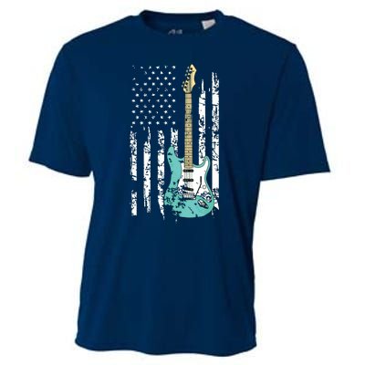 Vintage Guitar American US Flag Cooling Performance Crew T-Shirt