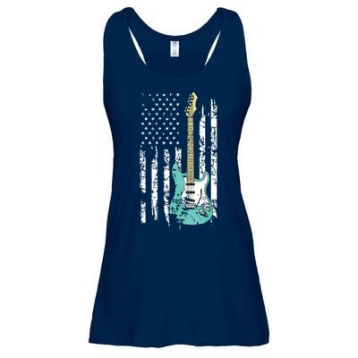 Vintage Guitar American US Flag Ladies Essential Flowy Tank