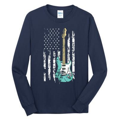 Vintage Guitar American US Flag Tall Long Sleeve T-Shirt