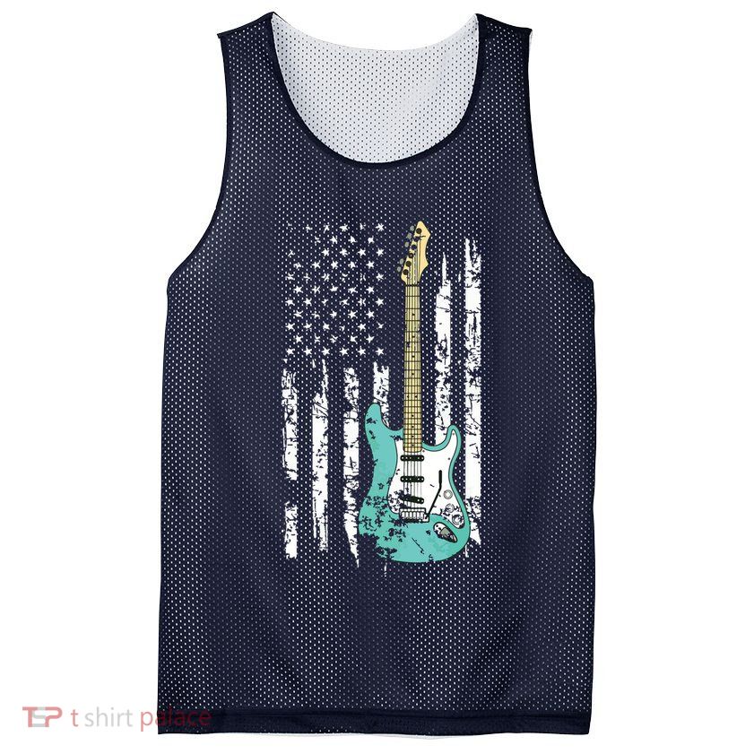 Vintage Guitar American US Flag Mesh Reversible Basketball Jersey Tank
