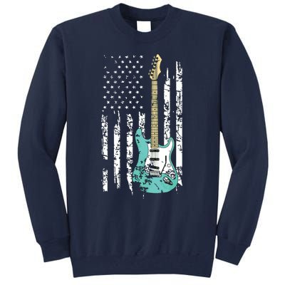 Vintage Guitar American US Flag Tall Sweatshirt