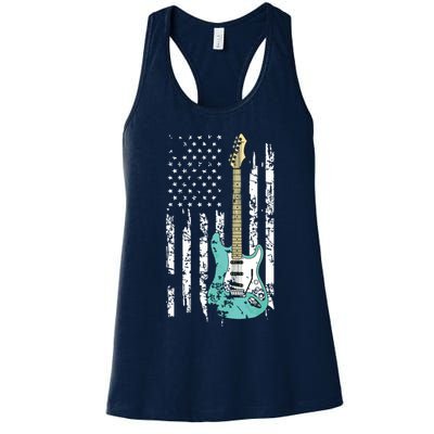 Vintage Guitar American US Flag Womens Tank Top