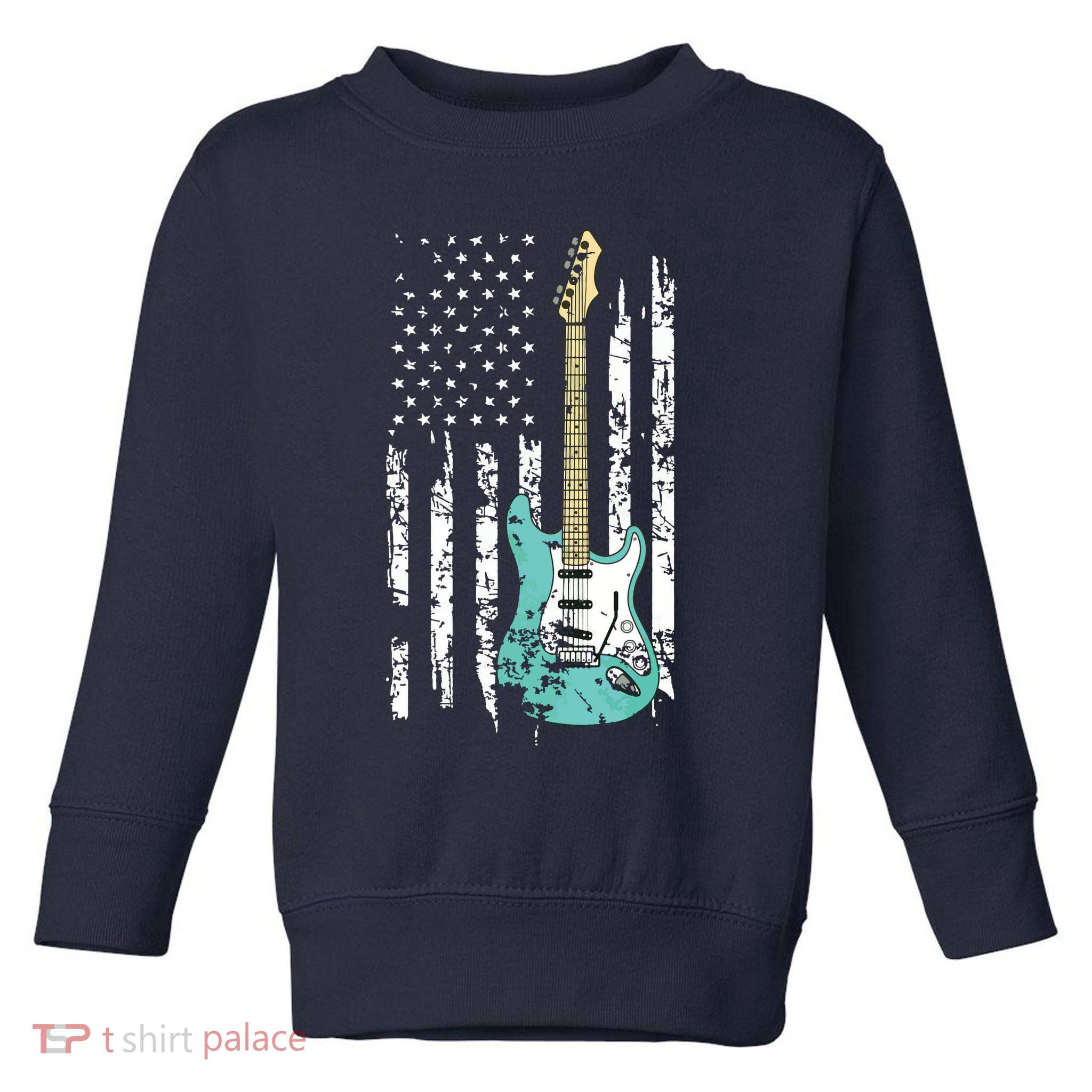 Vintage Guitar American US Flag Toddler Sweatshirt