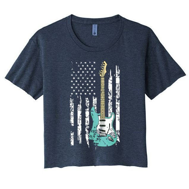 Vintage Guitar American US Flag Crop Top