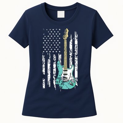 Vintage Guitar American US Flag Womens T-Shirt