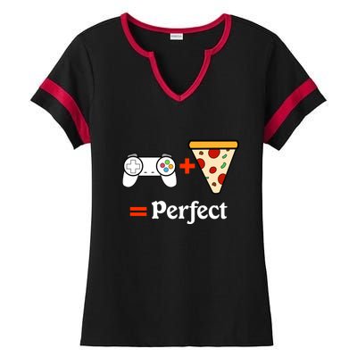 Video Games And Pizza Is Perect Gift For Gamer Ladies Halftime Notch Neck Tee