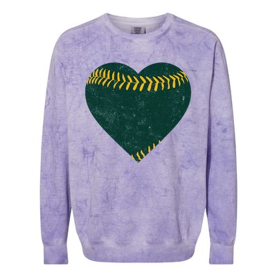 Vintage Green And Gold Baseball Heart Colorblast Crewneck Sweatshirt