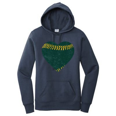 Vintage Green And Gold Baseball Heart Women's Pullover Hoodie